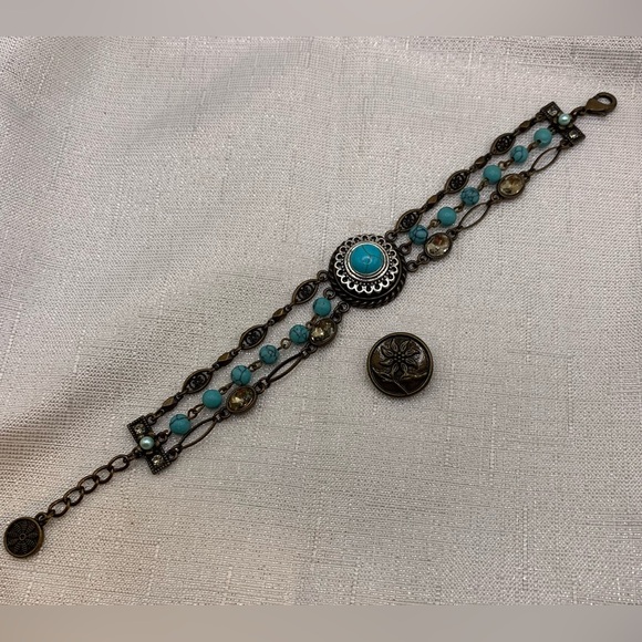 💗Bronze Bead & Chain Ginger Snaps & Co. Snap Button Bracelet with 2 Charms - Picture 5 of 13